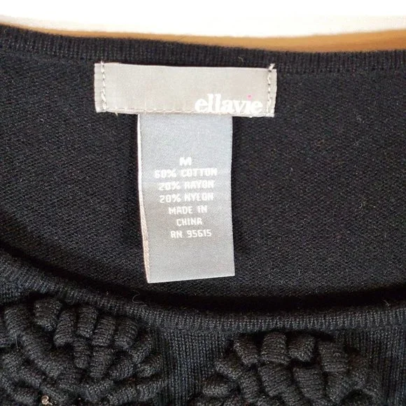 Ellavie Black Pull Over Sweater Size Medium 60% Cotton/20% Rayon/ 20% Rayon. - Picture 2 of 6